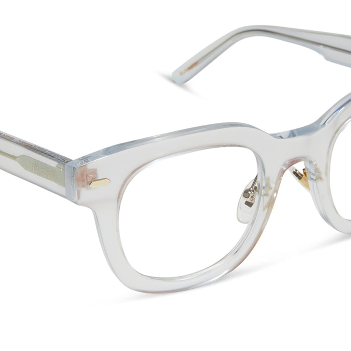 diff eyewear featuring the summer square prescription glasses with a opalescent pink frame detailed view