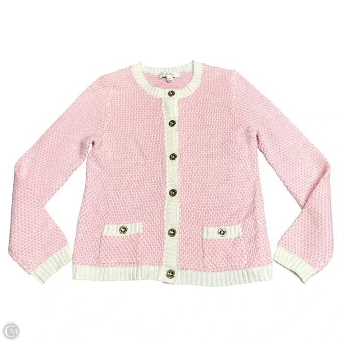 Sweater Cardigan Designer By Lilly Pulitzer In Pink & White, Size: M