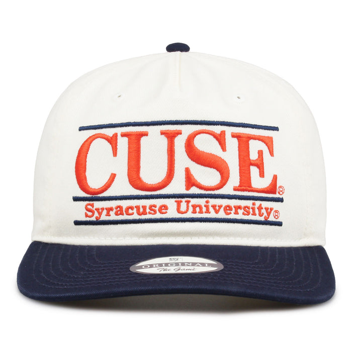 Syracuse Original Bar snapback hat with embroidered school design, front view