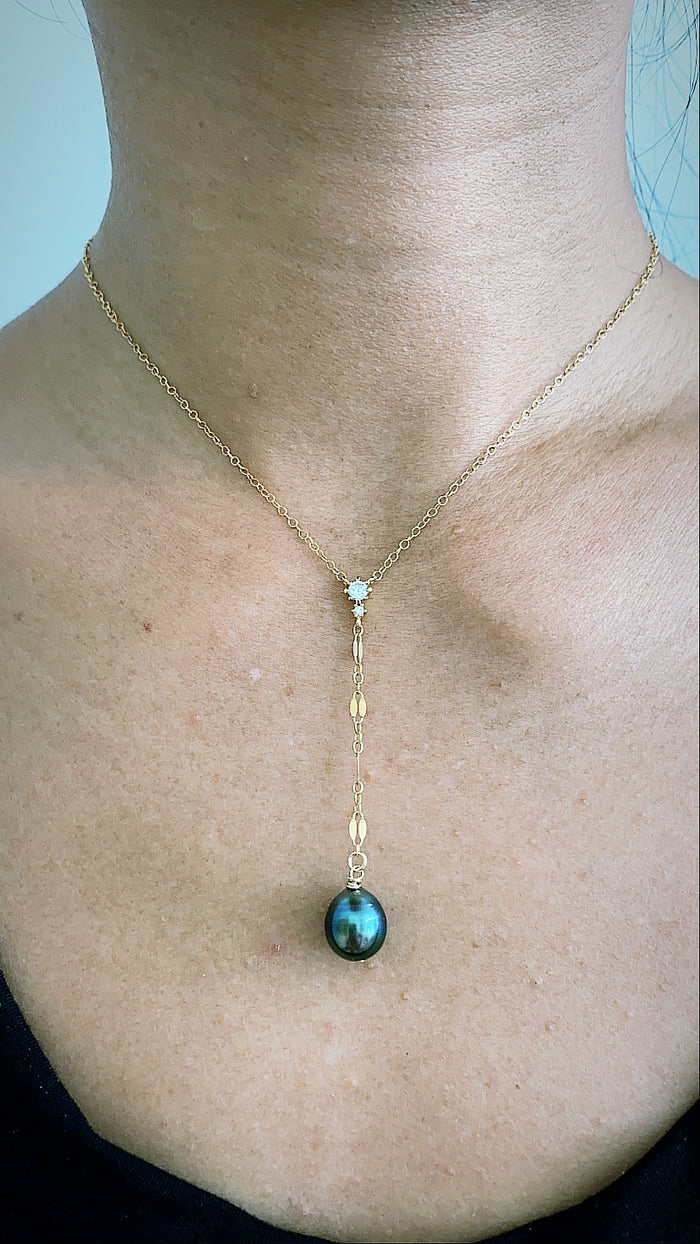 Tahitian Pearl x CZ Lariat