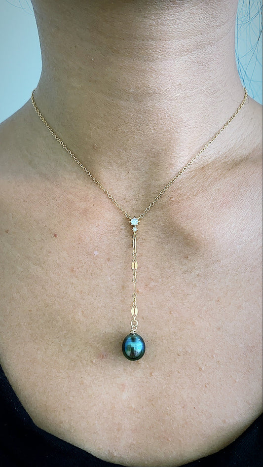 Tahitian Pearl x CZ Lariat