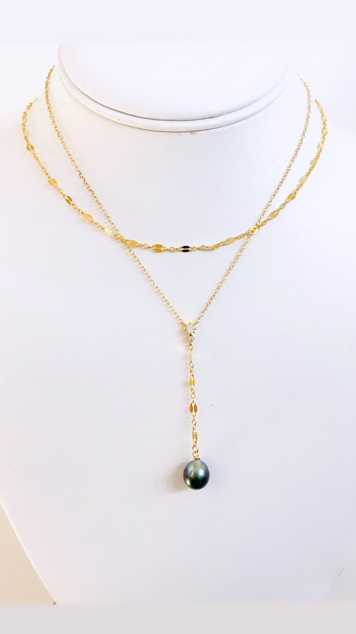 Tahitian Pearl x CZ Lariat