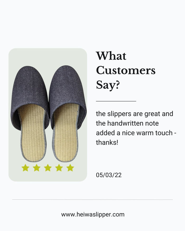 Japanese tatami slippers made with Hiroshima denim and natural igusa mat, handcrafted in Japan.