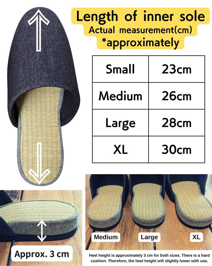 TATAMI Denim Slippers A-Type [Black Wool Felt Sole] / Simple [Denim Hiroshima] - Heiwa Slipper
