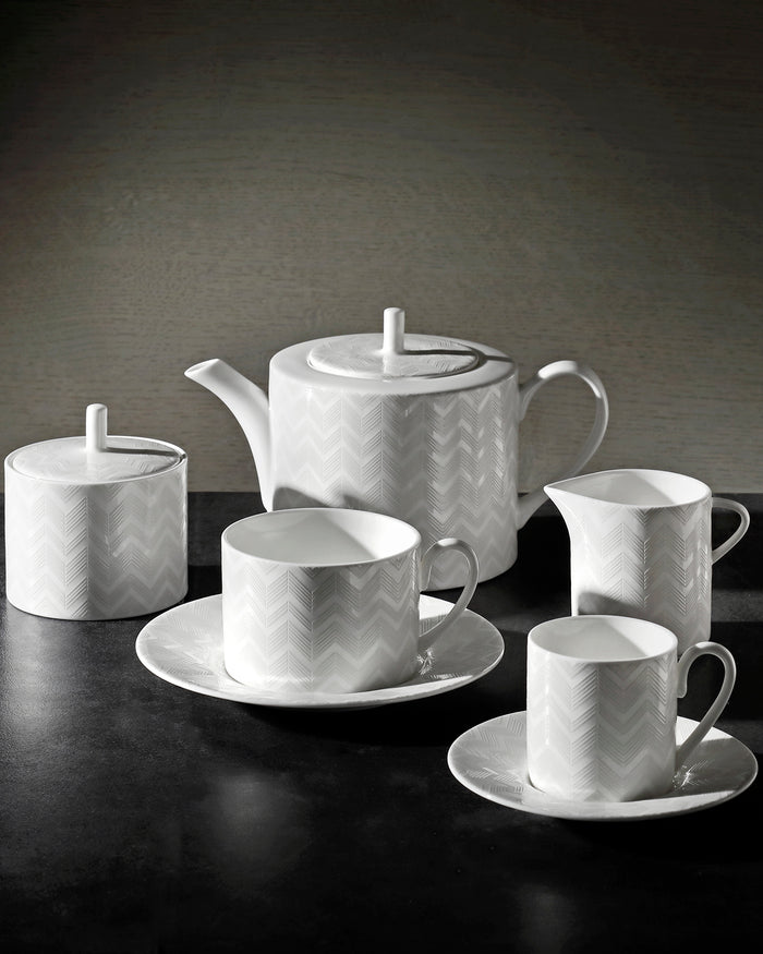 Tea Cup & Saucer ZIG ZAG Set of 2 in Luxury Box White diam. 3.3", H 2.3", cap. 7.5 oz, Saucer diam. 6"