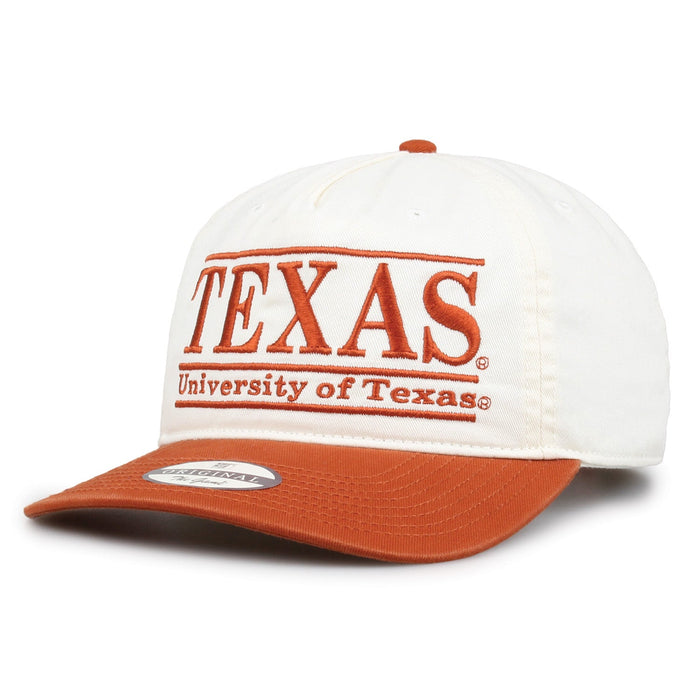 Texas Original Bar snapback hat showing embroidered front design and brim, angled view