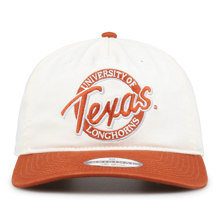 Texas Original Circle snapback hat with embroidered school design, front view