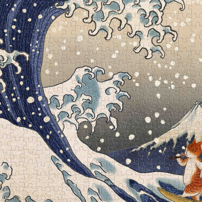 Get ready for a purr-fect splash of art and fun with our Cat Surfing the Great Wave Puzzle! Inspired by the timeless masterpiece The Great Wave off Kanagawa, this playful reinterpretation features a fearless cat riding the wave with confidence and style.
