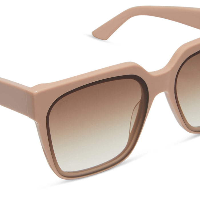 icoinca x diff eyewear thea oversized square sunglasses with a nude acetate frame and brown gradient lenses detailed view