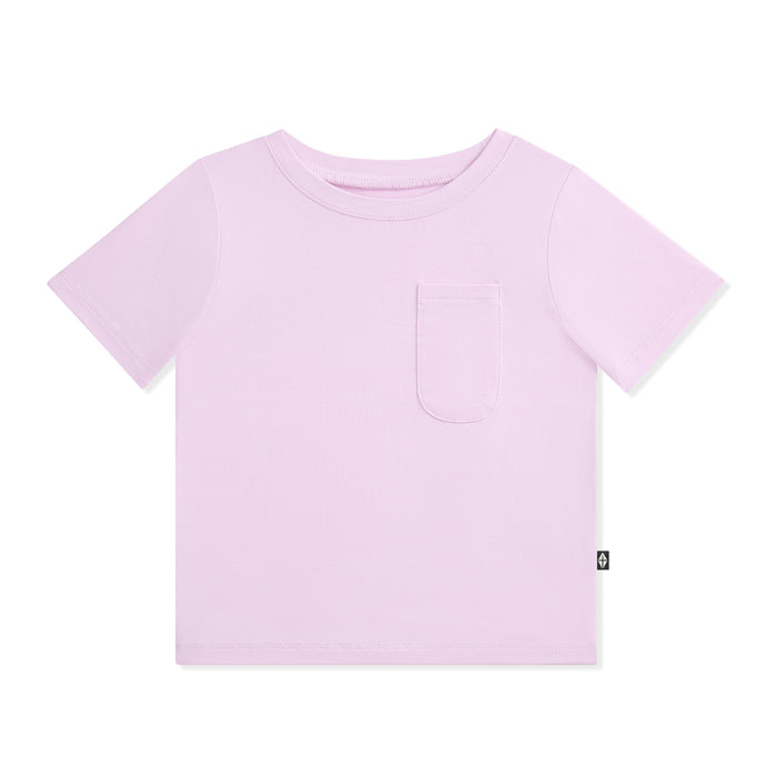 Light purple t-shirt with a small pocket on a white background