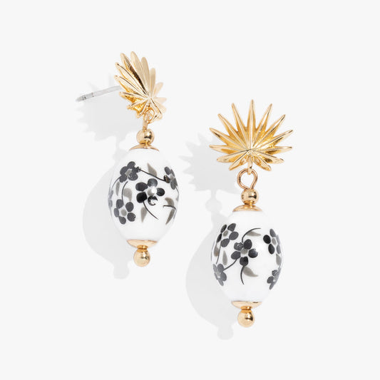 Toile and Palm Drop Earrings