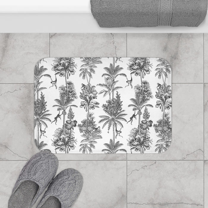 Toile de Jouy Bath Mat Black Monkey Jungle