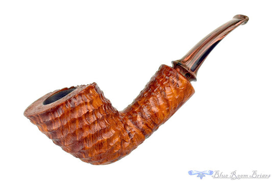 Blue Room Briars is proud to present this Tom Richard Pipe Bent Carved Yachtsman with Brindle and Plateau