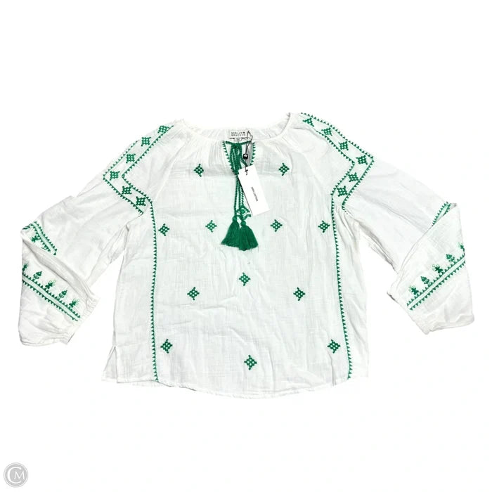 Top Long Sleeve By Molly Bracken In Green & White, Size: S