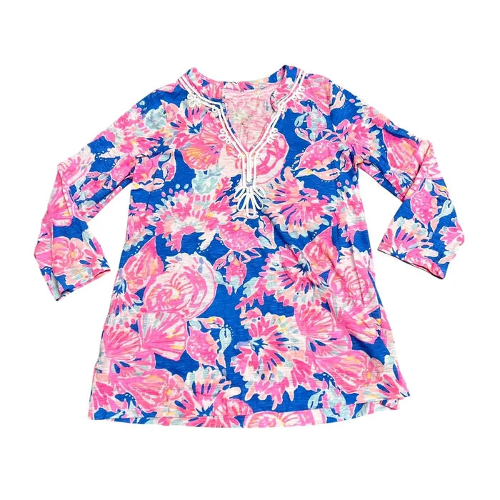 Top Long Sleeve Designer By Lilly Pulitzer In Blue & Pink, Size: M
