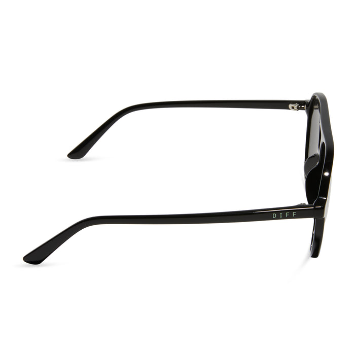 diff eyewear featuring the tosca ii aviator sunglasses with a black frame and grey polarized lenses side view