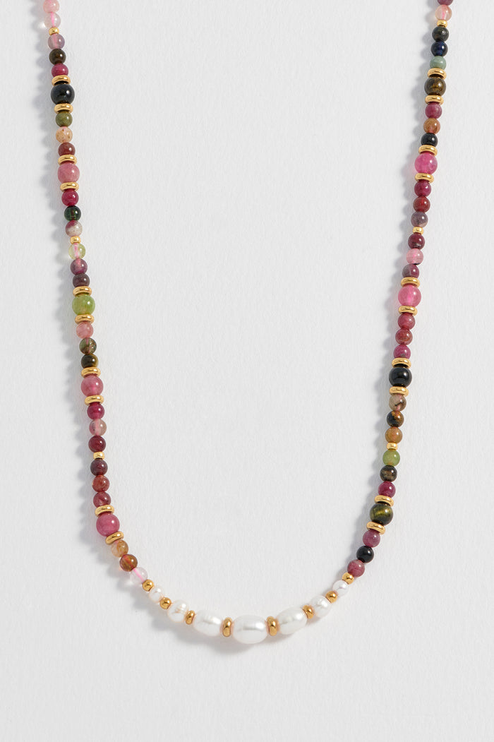 Tourmaline and Pearl Beaded Necklace