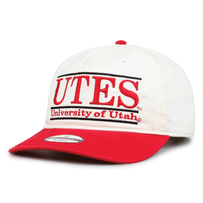 Utah Original Bar snapback hat showing embroidered front design and curved brim, angled view
