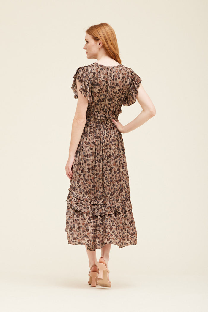 V-Neck Satin Ruffled Dress