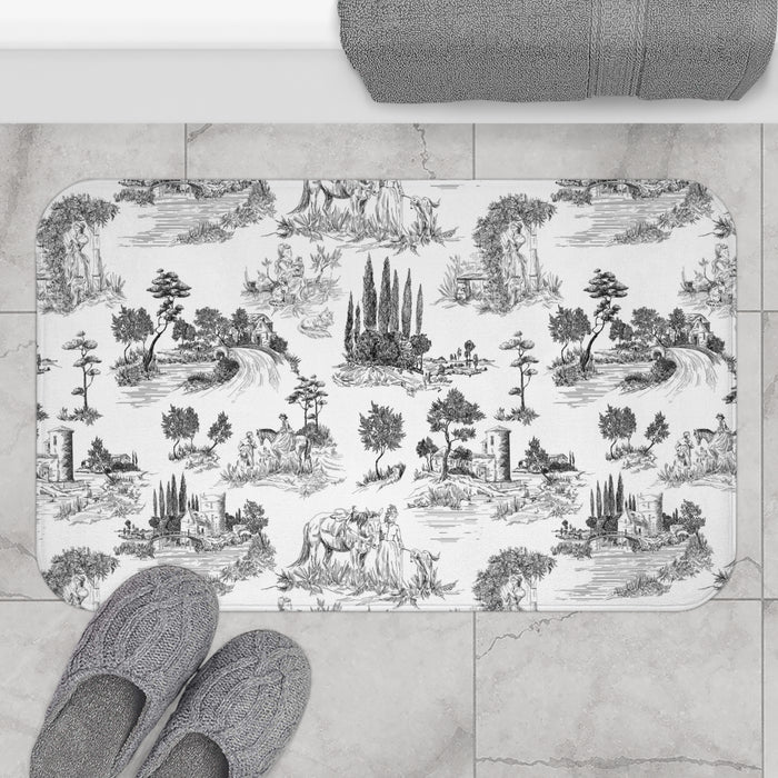 Vintage Toile de Jouy Bath Mat Black & White