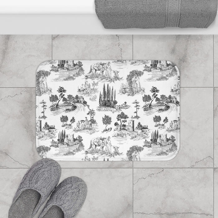 Vintage Toile de Jouy Bath Mat Black & White