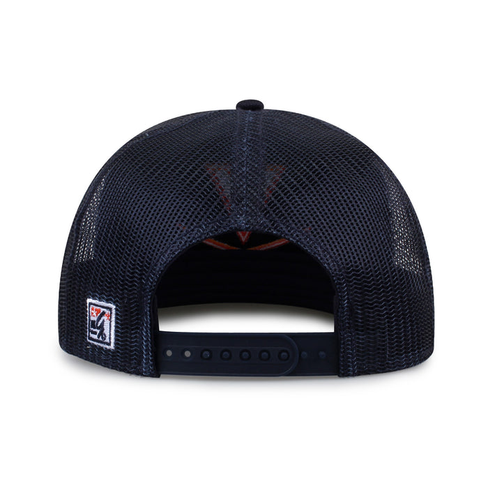University of Virginia Class of '92 trucker hat, rear view of mesh back and adjustable snapback closure