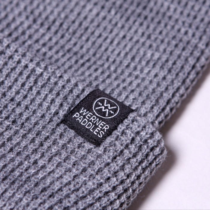 Werner waffle knit beanie in grey logo detail