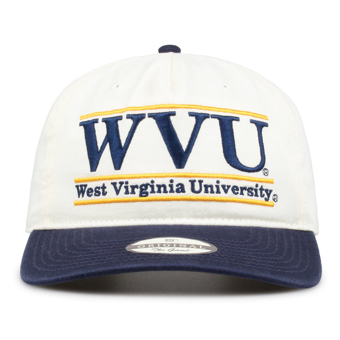 West Virginia Original Bar snapback hat with embroidered school design, front view