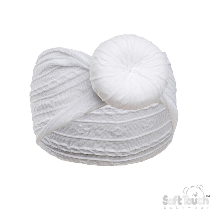 WHITE CABLE HEADBAND W/TURBAN KNOT (PK12) HB124-W