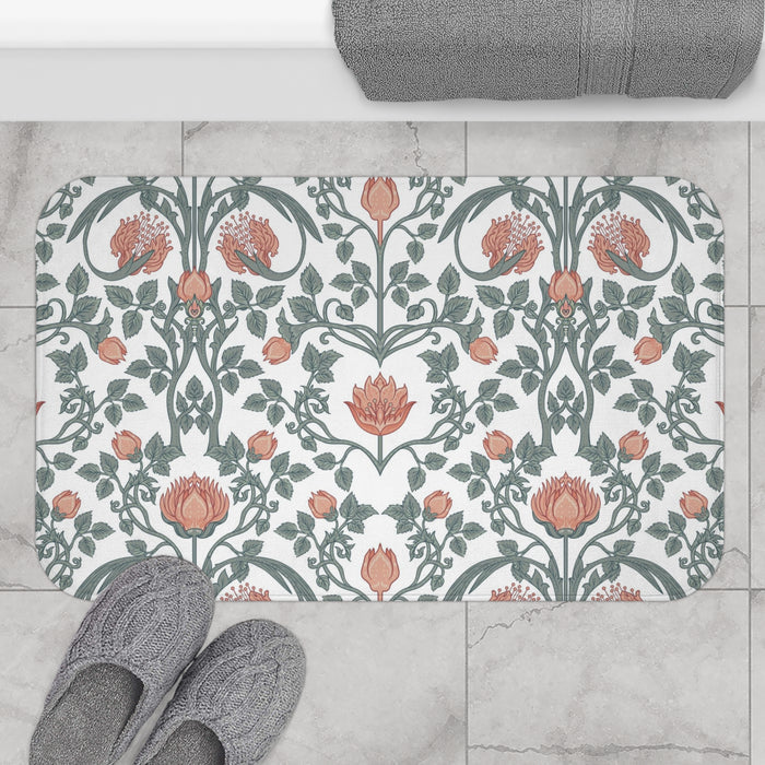 William Morris Bath Mat Art Nouveau Peach Green