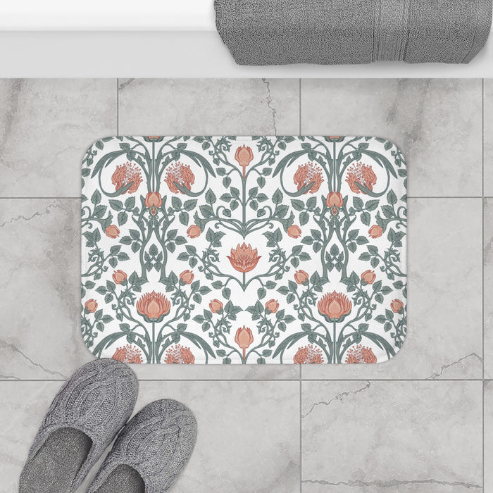 William Morris Bath Mat Art Nouveau Peach Green