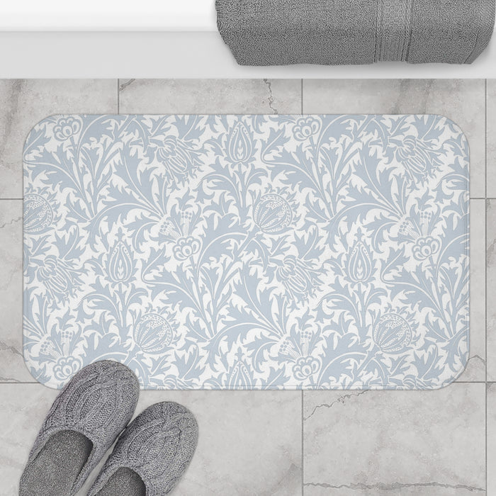 William Morris Bath Mat Thistle Silver Blue Gray