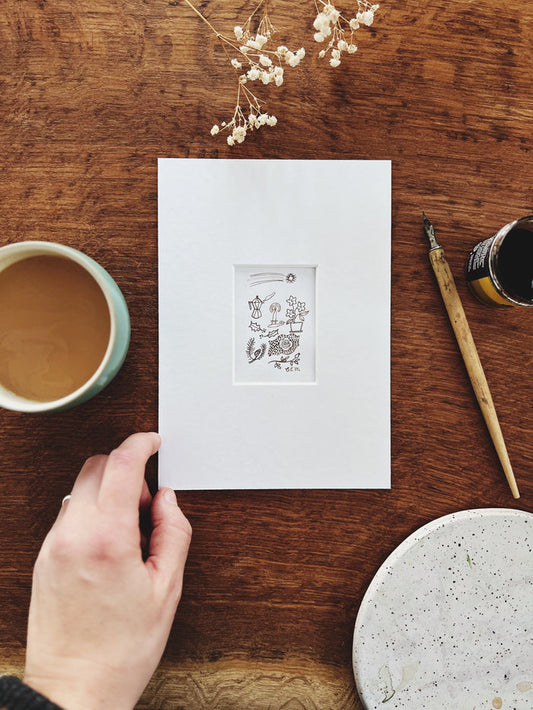 Winter Pleasure: original ink drawing