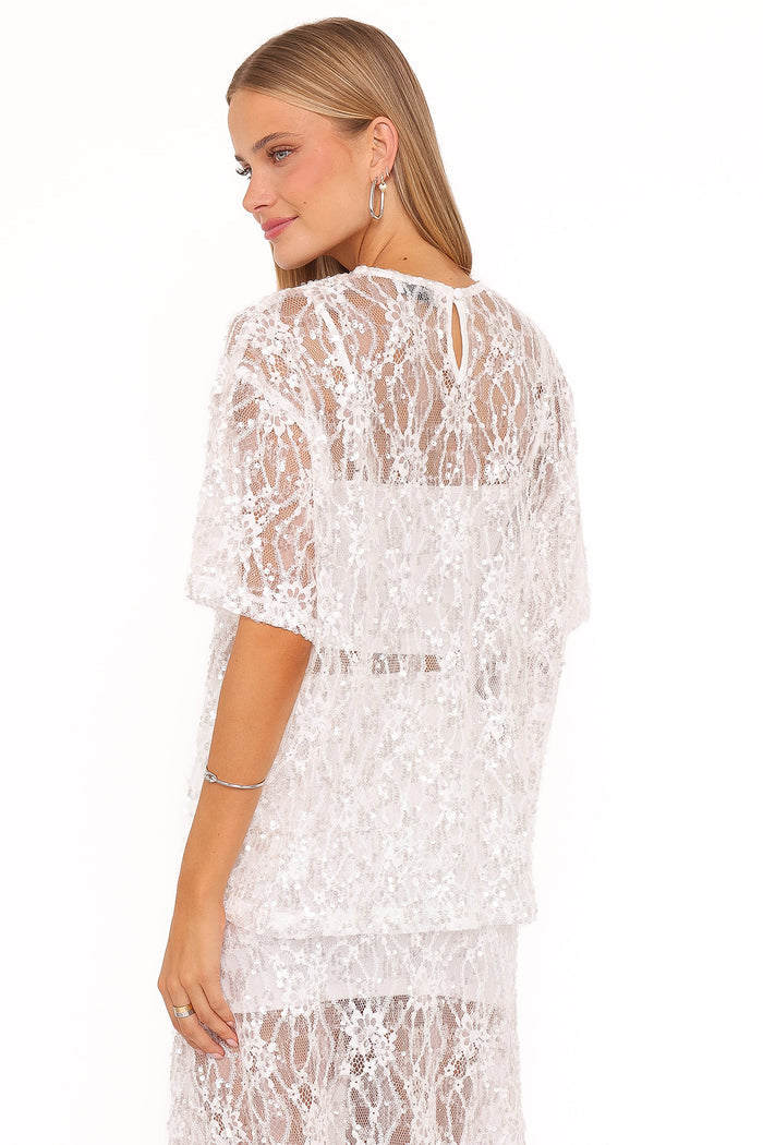 Petal and Pup USA TOPS Yonder Sheer Lace Tee Top - White
