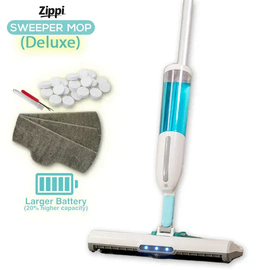 Zippi Sweeper Mop Deluxe with accessories on a white background