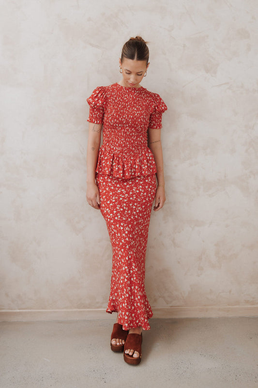 Petal and Pup USA BOTTOMS Zoella Maxi Skirt - Red Floral