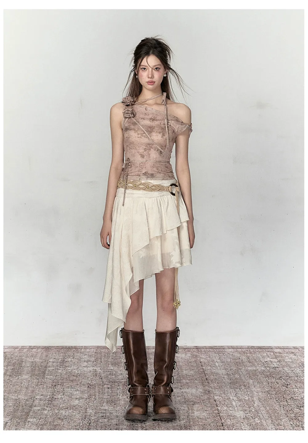 Apricot & Ombre Khaki Rose Camisole Top
