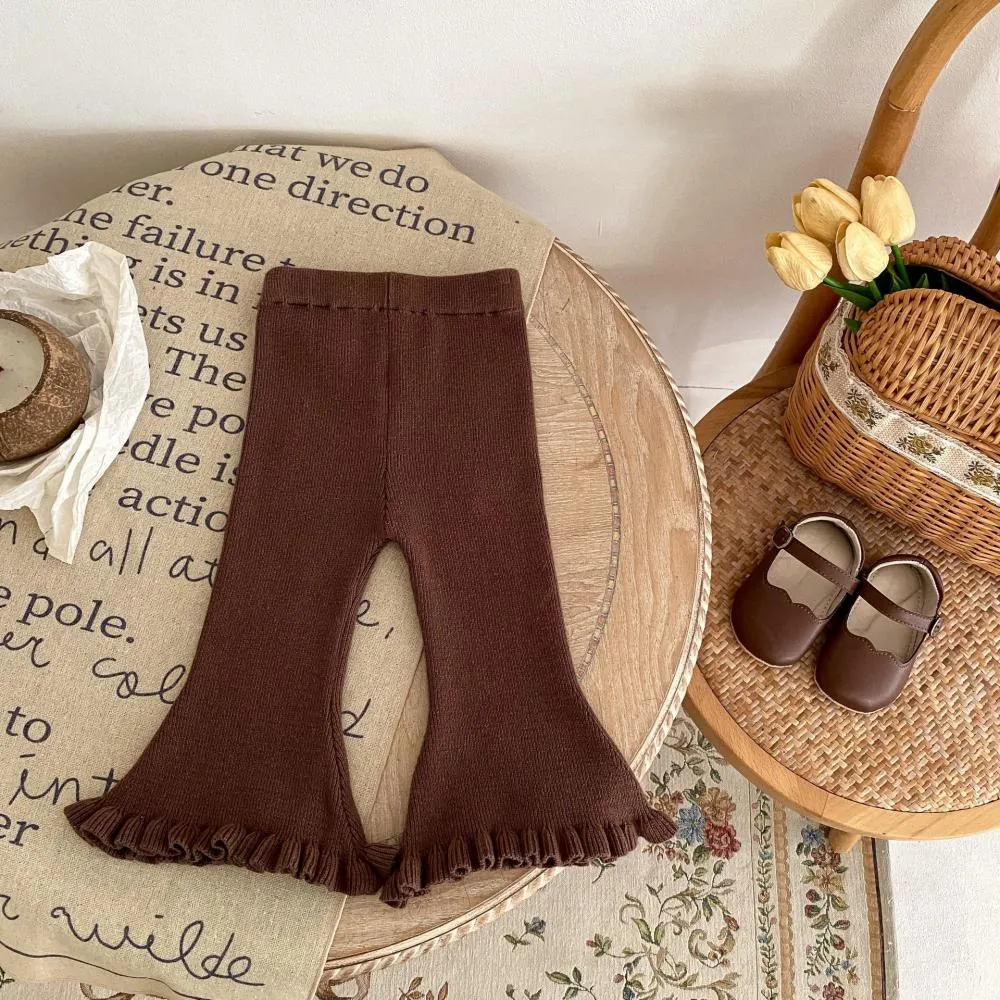 Autumn Baby Girl  Fashion Trend Slim Fit Knitted Versatile Solid Color Flare Pants Cheap Baby Clothes Wholesale