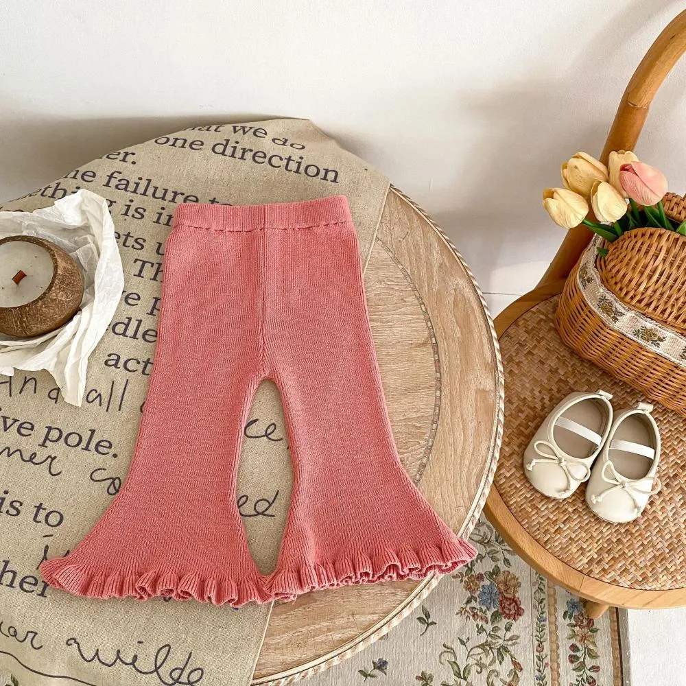 Autumn Baby Girl  Fashion Trend Slim Fit Knitted Versatile Solid Color Flare Pants Cheap Baby Clothes Wholesale