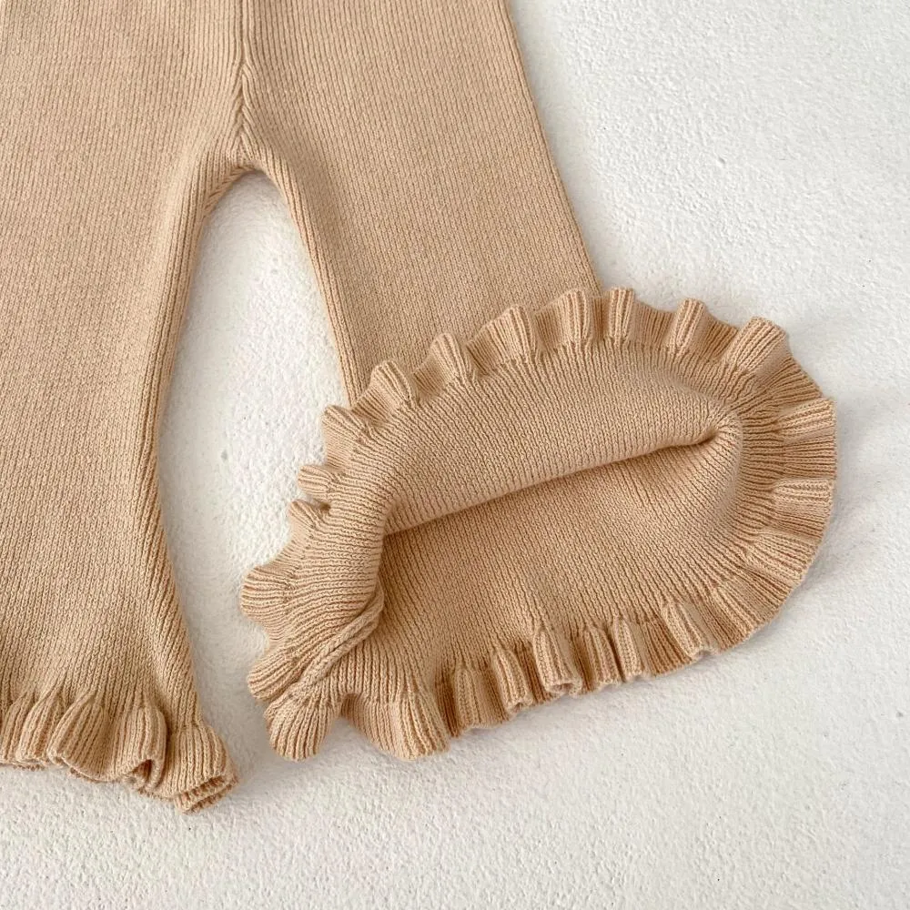 Autumn Baby Girl  Fashion Trend Slim Fit Knitted Versatile Solid Color Flare Pants Cheap Baby Clothes Wholesale