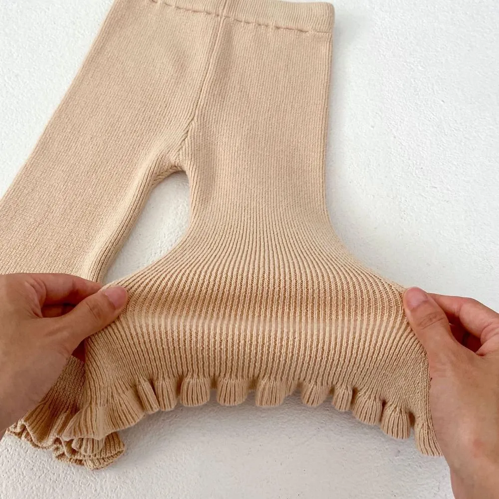 Autumn Baby Girl  Fashion Trend Slim Fit Knitted Versatile Solid Color Flare Pants Cheap Baby Clothes Wholesale