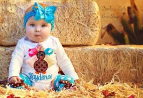 Baby Girl Thanksgiving Outfit, Color Pop Turkey, bodysuit, bow/headband and leg warmers