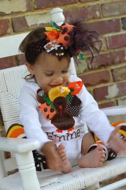 Baby Girl Thanksgiving Outfit -- Pretty Little Turkey -- bodysuit and leg warmers