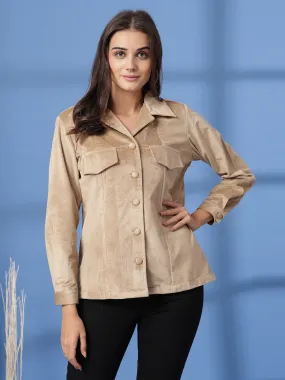 Beige Women Open Front Jacket