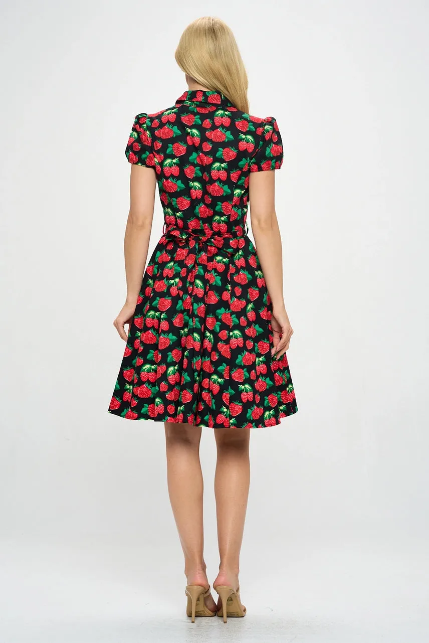 Berry Print Shirt-Waist Dress - Size 1X