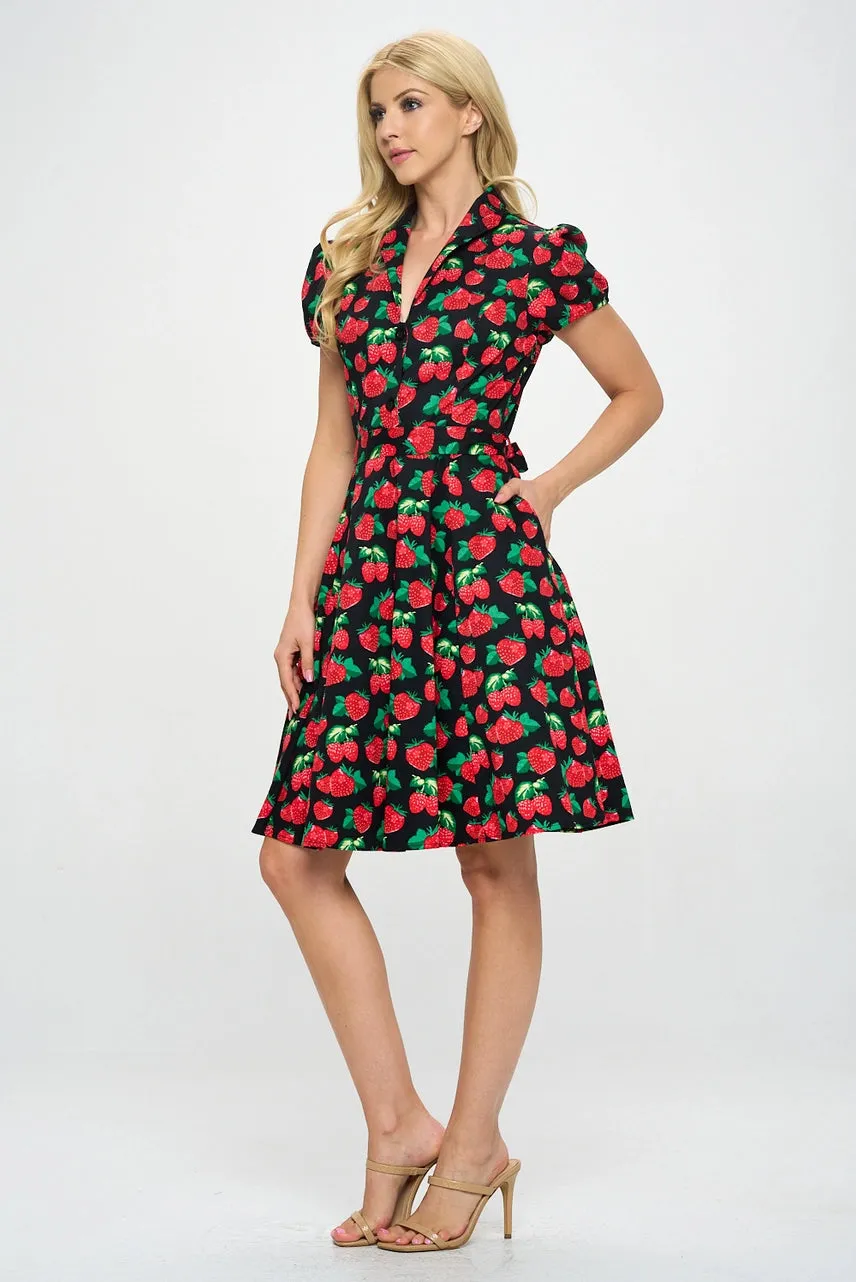 Berry Print Shirt-Waist Dress - Size 1X