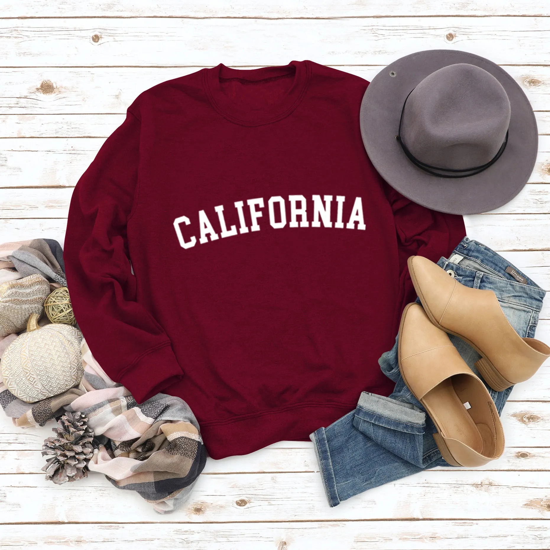 CALIFORNIA Letter Autumn and Winter Wide Size Long Sleeve Round Neck Casual Dress Girl