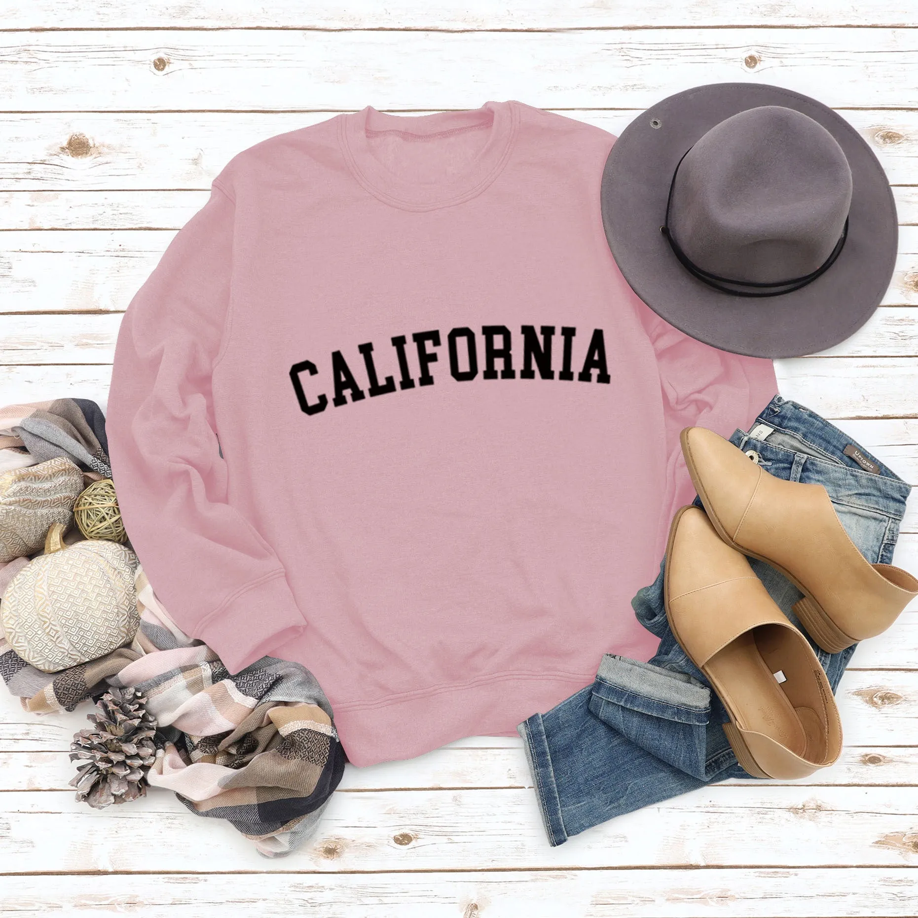 CALIFORNIA Letter Autumn and Winter Wide Size Long Sleeve Round Neck Casual Dress Girl
