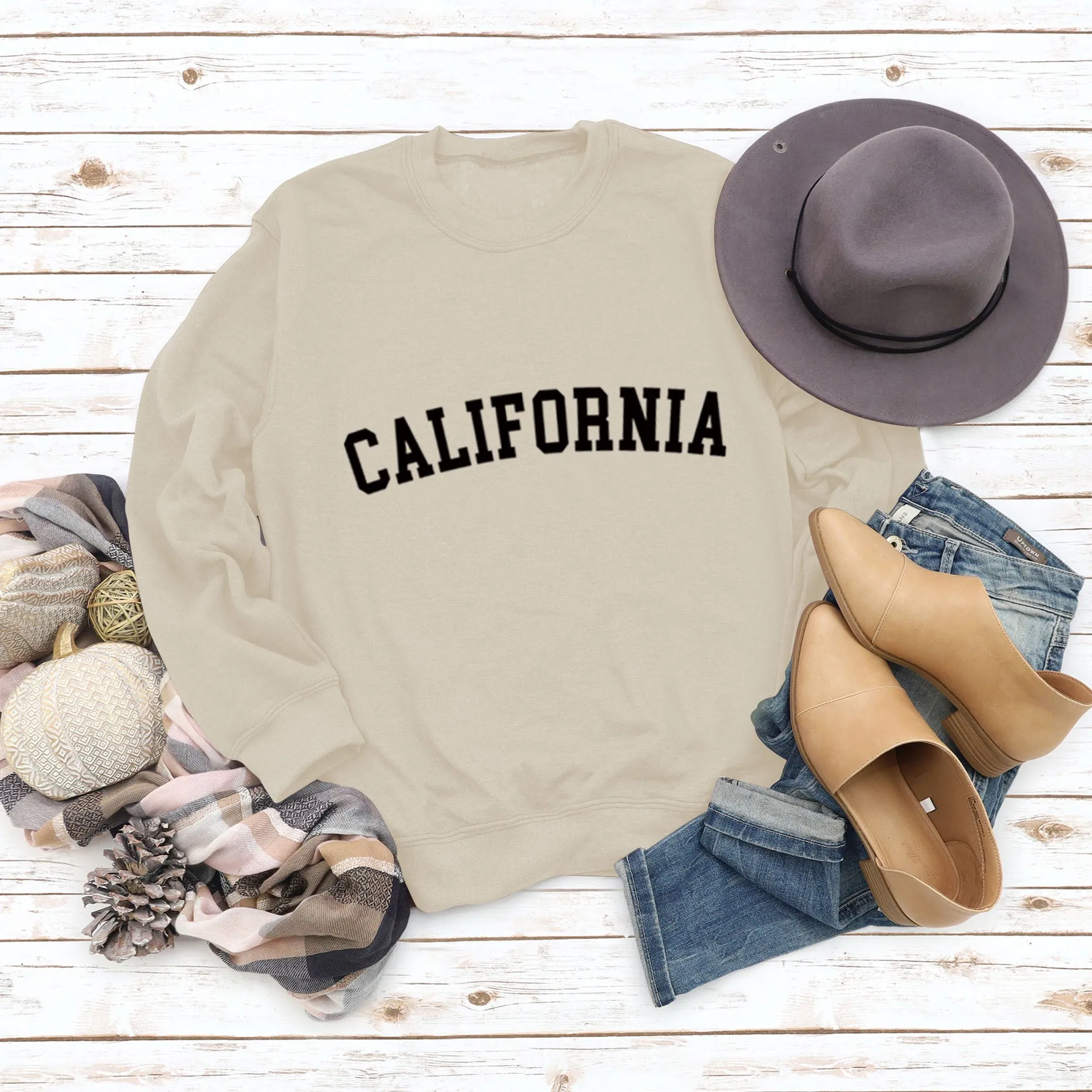 CALIFORNIA Letter Autumn and Winter Wide Size Long Sleeve Round Neck Casual Dress Girl