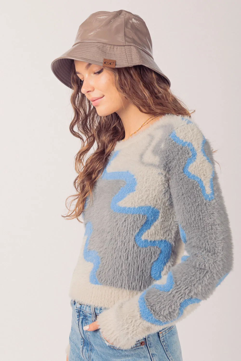 Charcoal Multi Color Wave Pattern Crop Knit Sweater Top Final Sale